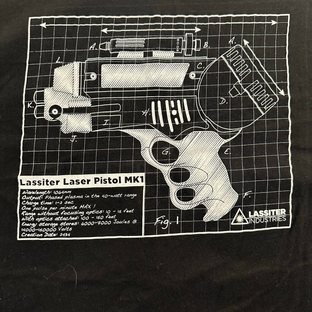 FireFly Lassiter Laser Pistol MK1 Short Sleeve T Shirt Mens 2XL Black Cotton